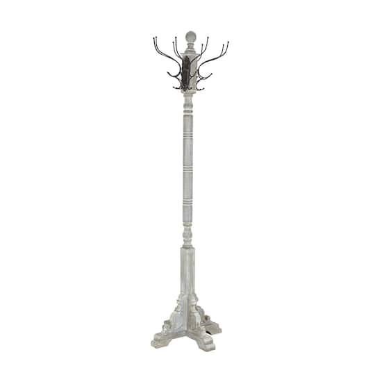 74" Gray Wood & Metal Farmhouse Coat Rack